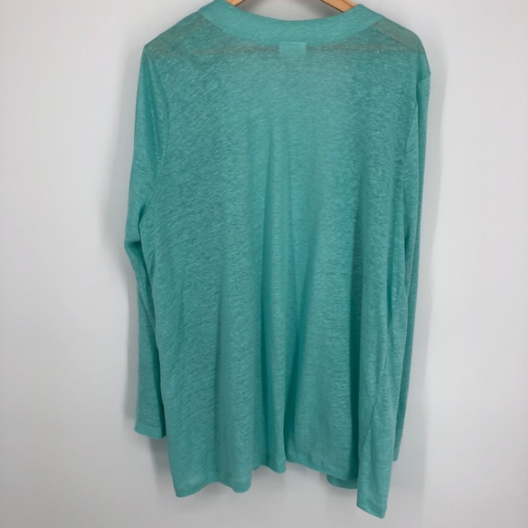 J Jill Womens Love Linen Cardigan Size XL Aqua Blue Longline Open Front Classic - Picture 6 of 9